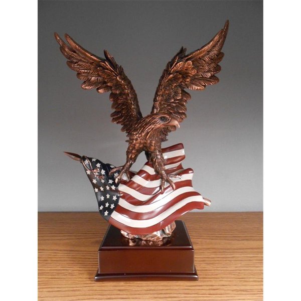 Marian Imports Marian Imports F51155 Eagle With Flag Bronze Plated Resin Sculpture - 9 x 6 x 13 in. 51155
